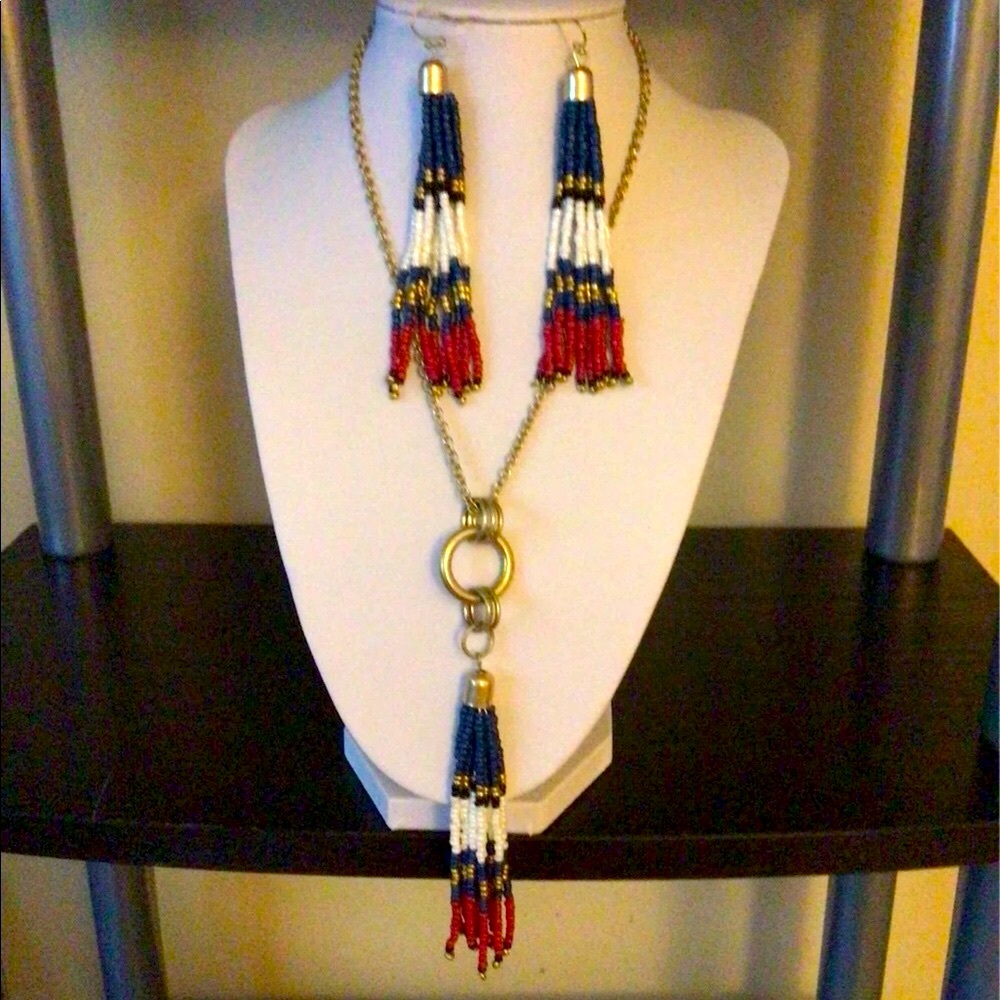 NWT. Bocar Red/White/Blue Tassels Set.